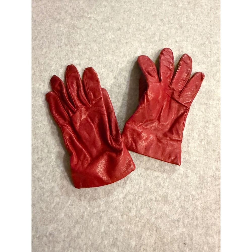 Red Nappa Leather Gloves Womens Small Knit Lined Winter Cold Weather Accessories